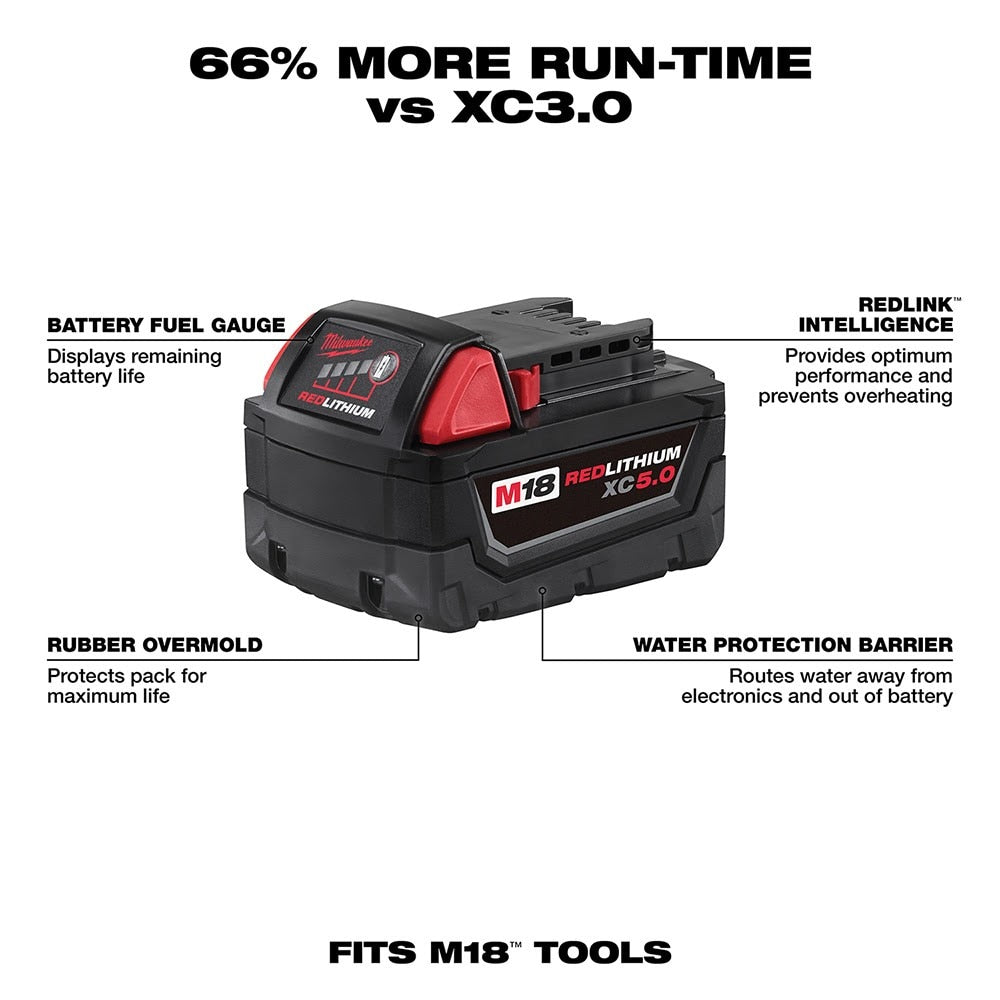 Milwaukee 48-11-1852 M18 REDLITHIUM XC 5.0 Extended Capacity Battery 2 Pack