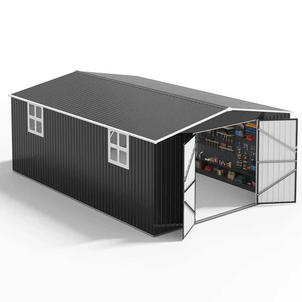 12 x 18 ft. Large Outdoor Metal Storage Shed, All-Steel, Windows and Lockable Doors