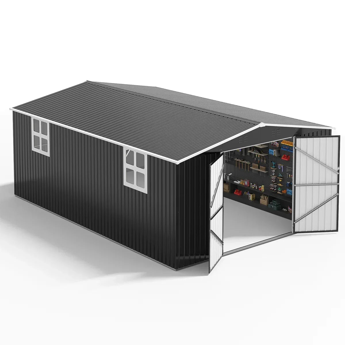 12 x 18 ft. Large Outdoor Metal Storage Shed, All-Steel, Windows and Lockable Doors