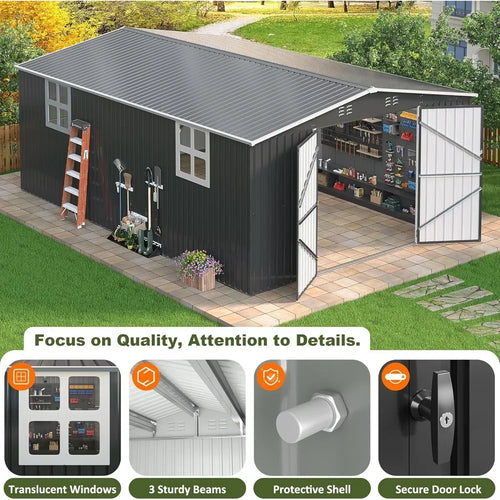 12 x 18 ft. Large Outdoor Metal Storage Shed, All-Steel, Windows and Lockable Doors