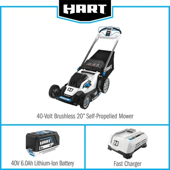 HART 40V 20 in. Brushless Self-Propelled Battery Lawn Mower with 6.0Ah Battery