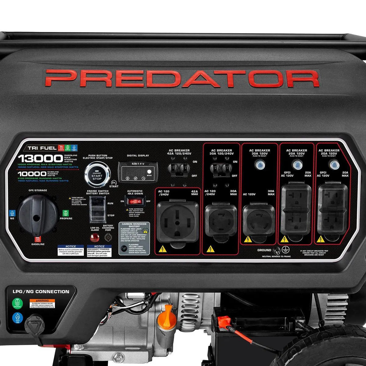 Predator 13,000 Watt Tri-Fuel Portable Generator, Remote Start, CO SECURE (49-State)