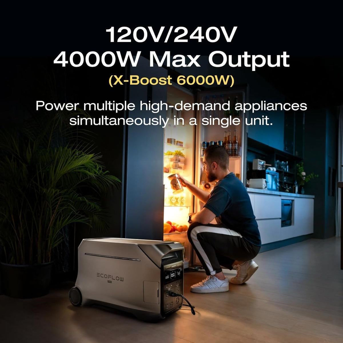 EcoFlow DELTA Pro 3 Portable Power Station, 4,096Wh LFP, 4,000W, 120/240V Split-Phase