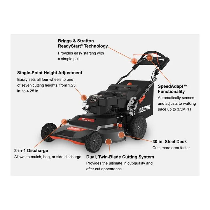 Echo 30 in. Self-Propelled Gas Lawn Mower, 223cc Briggs & Stratton, 3-in-1