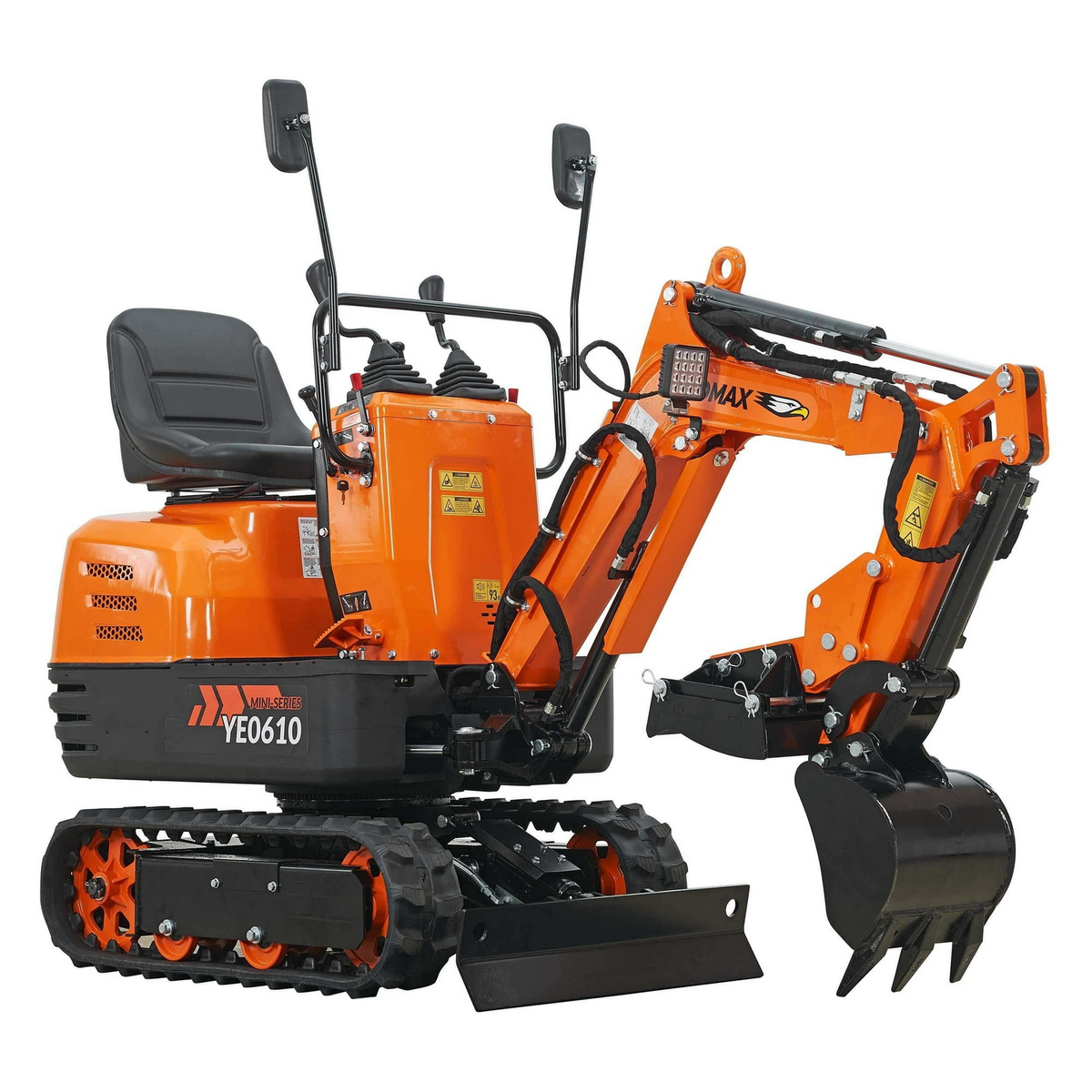 Yardmax YE0610 Mini Excavator, 306cc Gas Engine, with Claw, Grading Bucket and Rake