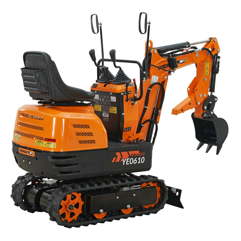 Yardmax YE0610 Mini Excavator, 306cc Gas Engine, with Claw, Grading Bucket and Rake